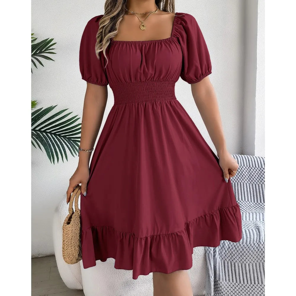 Vestido Midi Casual com Babados